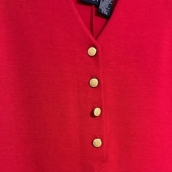 ✨ LizPort Vintage Red V-Neck Dress – Gold Accent Glam ✨ - Picture 3 of 6